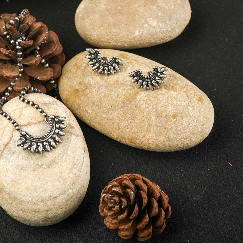 925 Silver Semi-Circle Pendant Necklace displayed on festive prop – Raksha Bandhan and Bhai Dooj gift idea