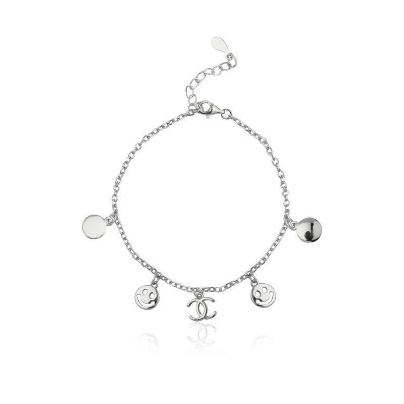 925 Silver Smiley Charm Bracelet – Trendy festive jewelry for Diwali, Navratri, and gifting