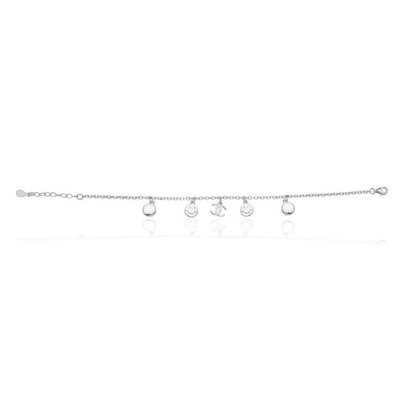 Cute 925 Silver Smiley Charm Bracelet – Chic silver accessory for Diwali & Navratri looks