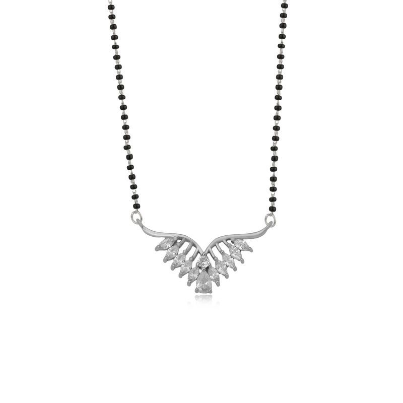 925 Silver Soulmates Mangalsutra pendant with chain on plain background – elegant sterling silver jewelry.