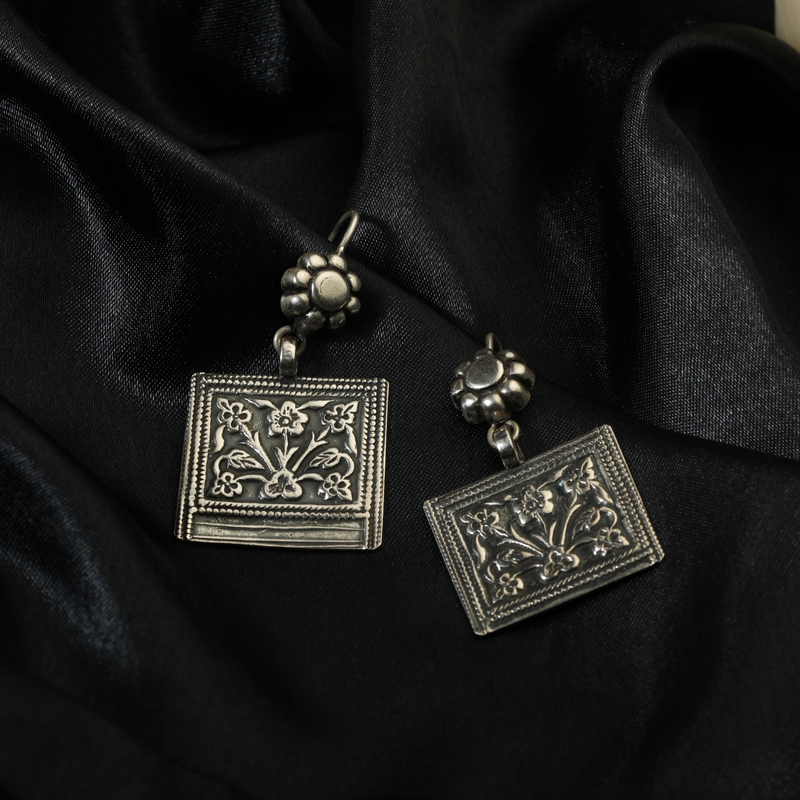 925 Silver Square Drop Earrings displayed as prop image on festive background – stylish silver earrings with fine detailing.