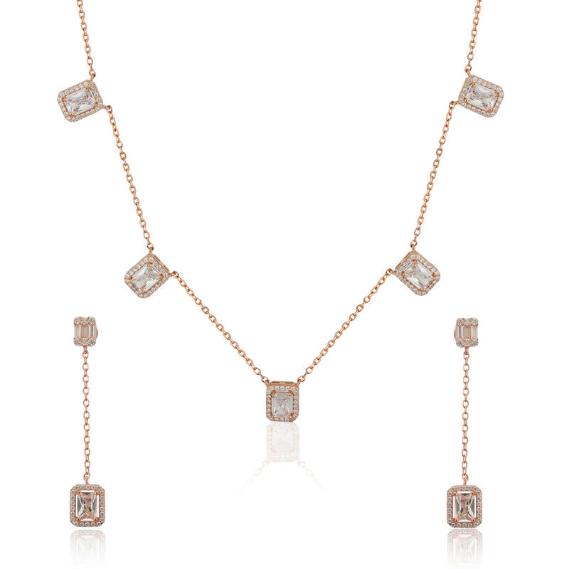 925 Silver Square Rose Gold Necklace Set – Diwali gift set with chic festive elegance