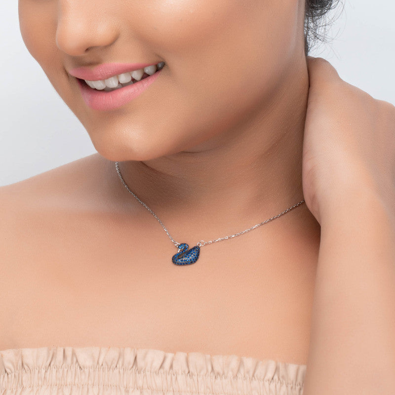 Graceful 925 Silver Swan Pendant for Karva Chauth, Navratri, and festive wear