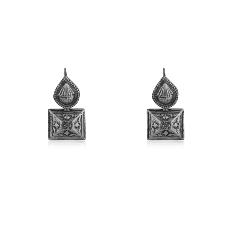925 Silver Teardrop & Square Earrings with elegant geometric design, perfect for festive occasions and daily wear.