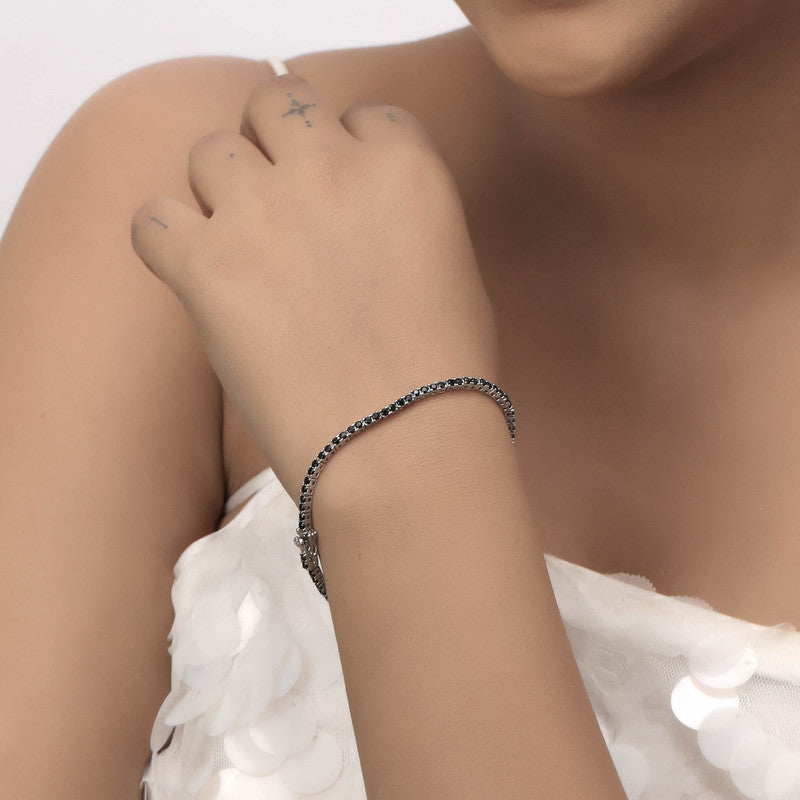 Elegant festive look with 925 Silver Tennis Bracelet – Perfect accessory for Rakhi & Diwali celebrations.