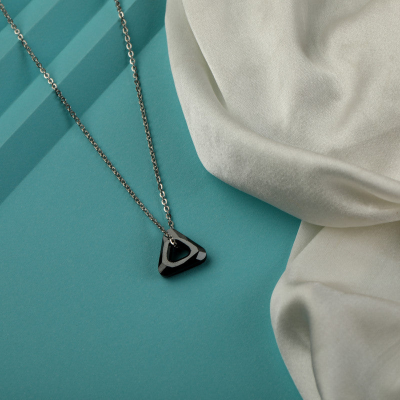 Stylish 925 Silver Triangle Pendant Necklace captured in a festive flatlay – ideal silver gift for Rakhi, Diwali, and special occasions