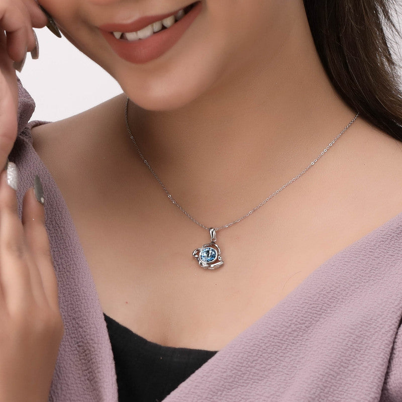 Elegant 925 silver blue stone leaf pendant for Diwali and wedding celebrations