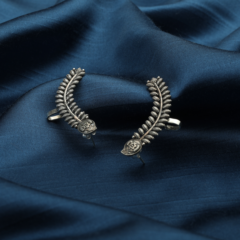 925 Silver Wheat Spike Ear Cuff prop display showing detailed design
