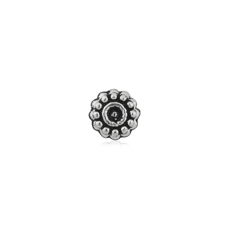 925 Sterling Silver Circle Nose Stud shown with detailed design on white background