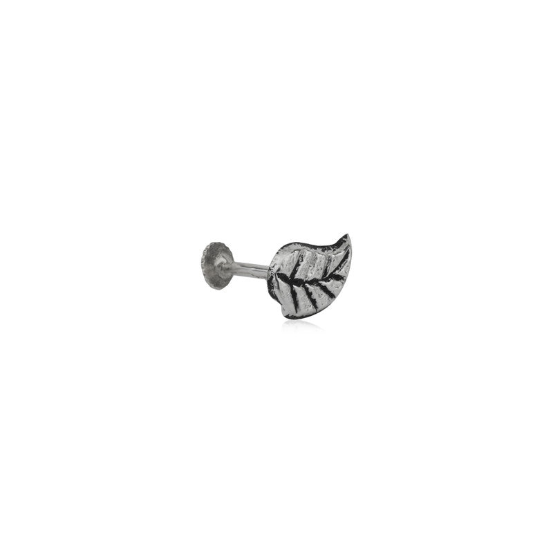 925 Sterling Silver Leaf Nose Pin displayed on plain white background