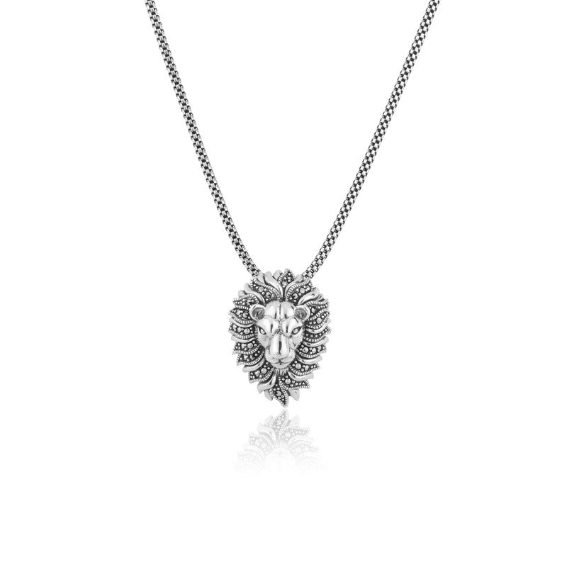 925 Sterling Silver Lion Head Pendant for Men – Bold Lion Face Silver Necklace