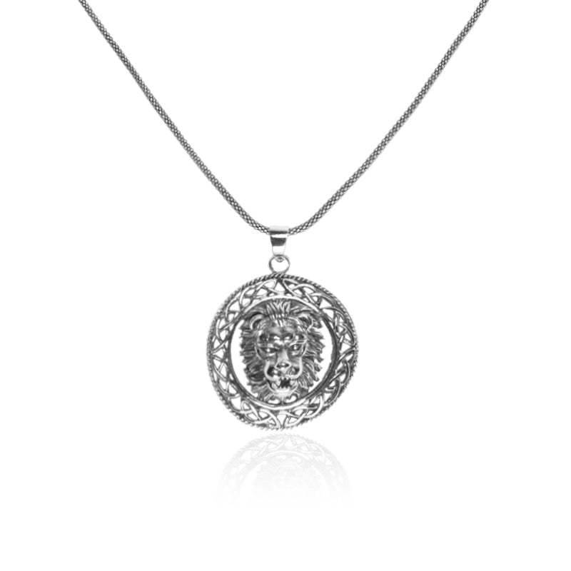 925 Sterling Silver Lion Ring Pendant for Men – Bold Lion Head Silver Necklace