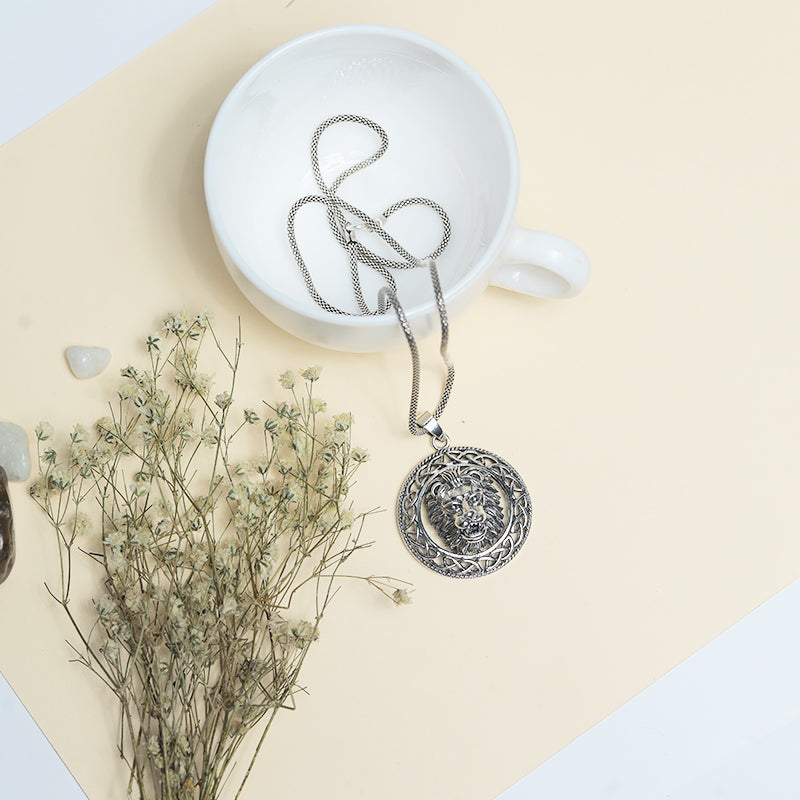 Sterling Silver Lion Ring Pendant for Men with Intricate Lion Detailing