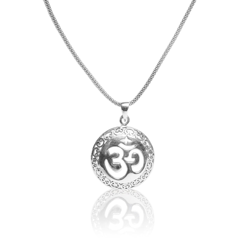 925 Sterling Silver Om Pendant for Men – Hindu Spiritual Silver Necklace