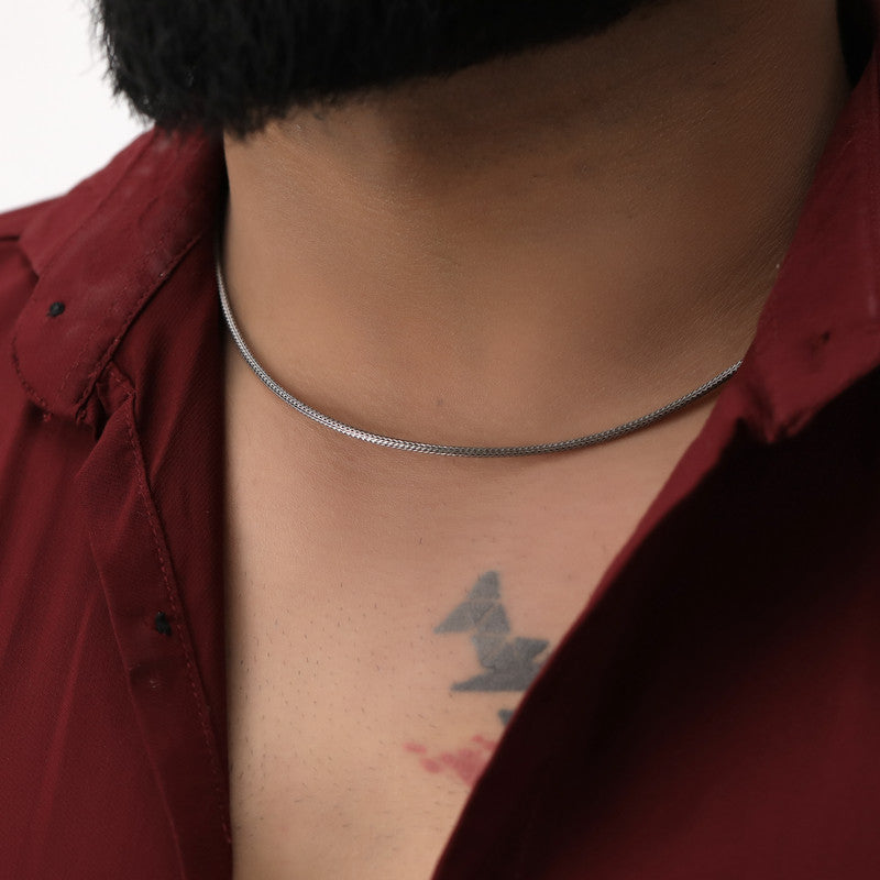 Man wearing 925 Sterling Silver Python Chain Necklace with Stylish Snake Chain Design