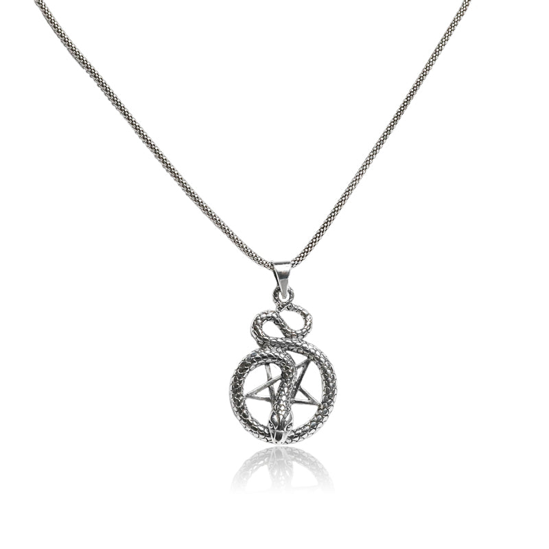 925 Sterling Silver Star and Snake Pendant for Men – Bold Designer Silver Necklace