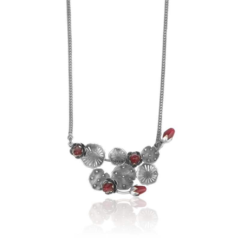 oxidized silver lotus bud necklace, unique accessory for ethnic wear and festive dressing