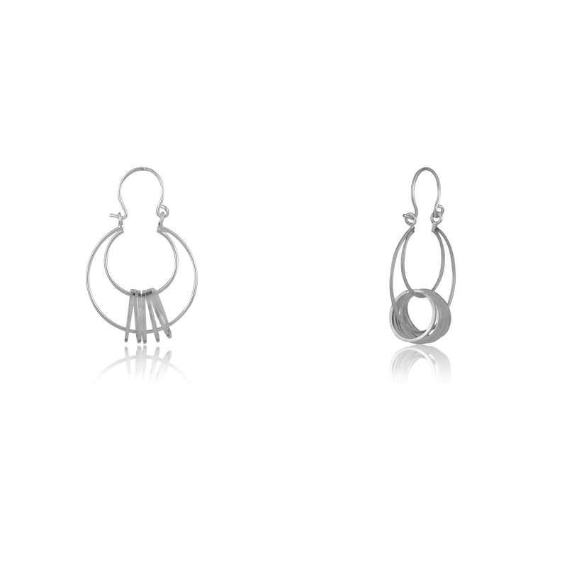 925 silver double hoop cross earrings displayed as a prop image on a festive background – stylish silver earrings with fine detailing.