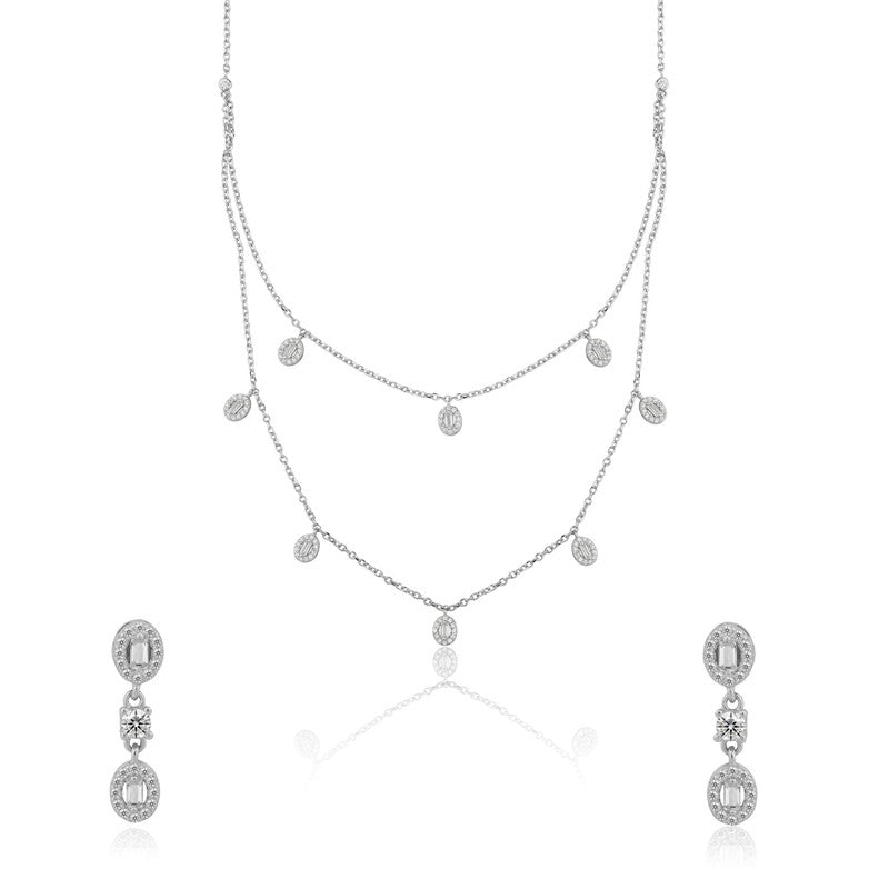 925 silver double layered oval necklace for women – elegant festive jewellery for Diwali, Karva Chauth, and wedding celebrations.