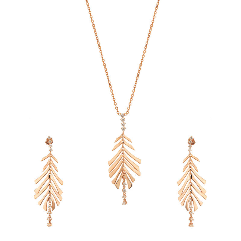 Elegant 925 silver feather rose gold jewellery set, a graceful festive gift choice for her.