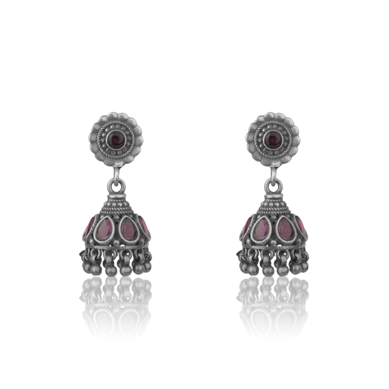 925 silver floral antique jhumka earrings for women – ethnic traditional jewelry perfect for Diwali, Navratri, and festive occasions
