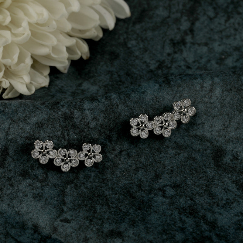 Pure 925 silver floral tassel earrings – statement festive jewellery for women, ideal for Diwali, Navratri, and gifting.