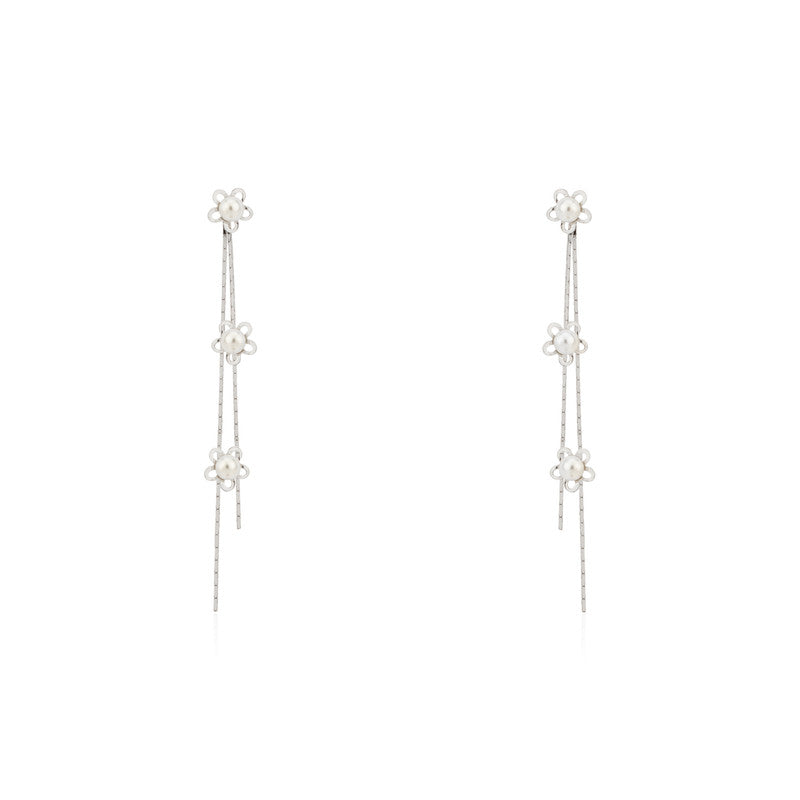 925 silver floral thread earrings for women – elegant festive jewellery for Diwali, Navratri, and wedding celebrations