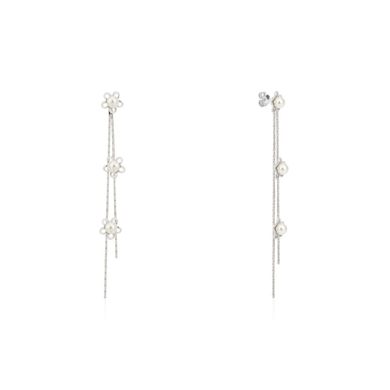 Pure 925 silver floral thread earrings – delicate festive jewellery for women, ideal for Diwali, Navratri, and gifting.