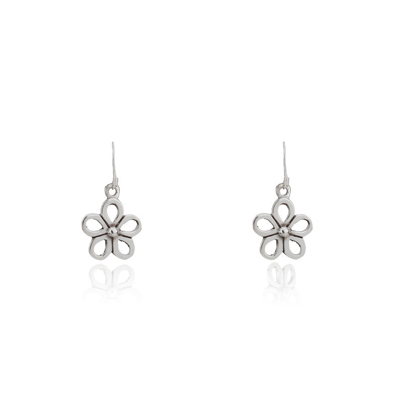 925 silver flower charm dangle earrings for women – elegant festive jewellery for Diwali, Navratri, and wedding celebrations.