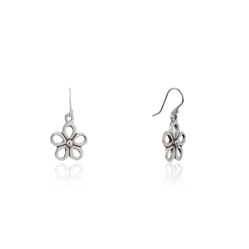 Pure 925 silver flower charm dangle earrings – delicate festive jewellery for women, ideal for Diwali, Navratri, and gifting.