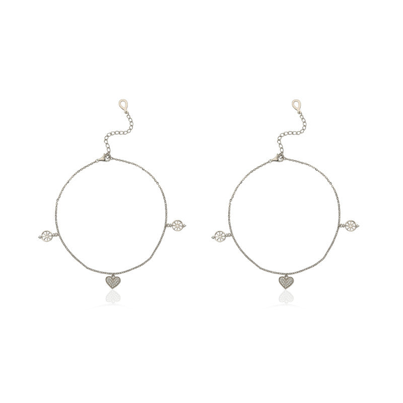 925 silver hanging heart anklet with dainty charm, elegant Diwali gift for women