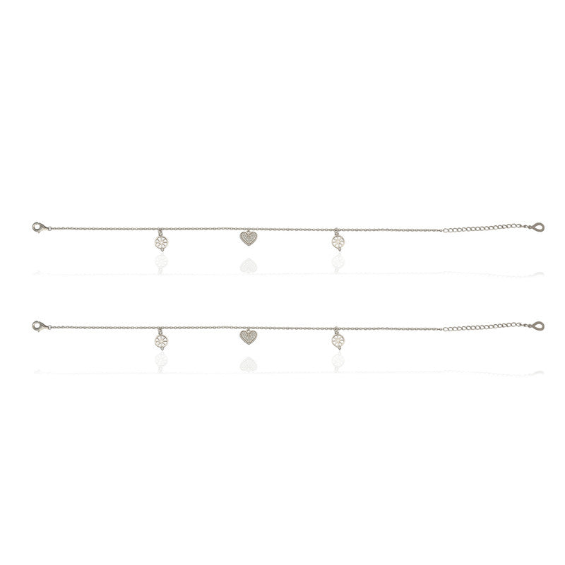 Minimalist hanging heart anklet in 925 silver, pretty choice for Bhai Dooj gifts and wedding outfits.