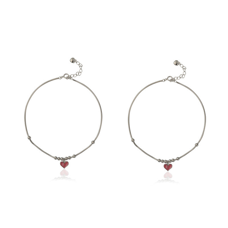 925 silver heart anklet with dainty charm, romantic Diwali gift for women