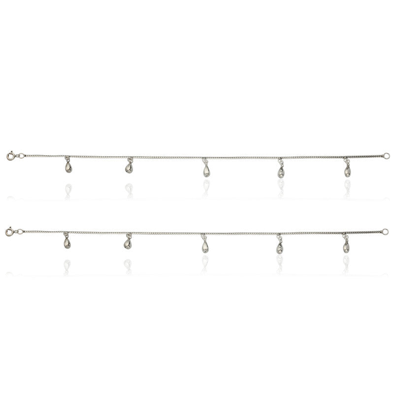 Minimalist oval drop charm anklet in 925 silver, stylish piece for Bhai Dooj gifts and wedding wear.