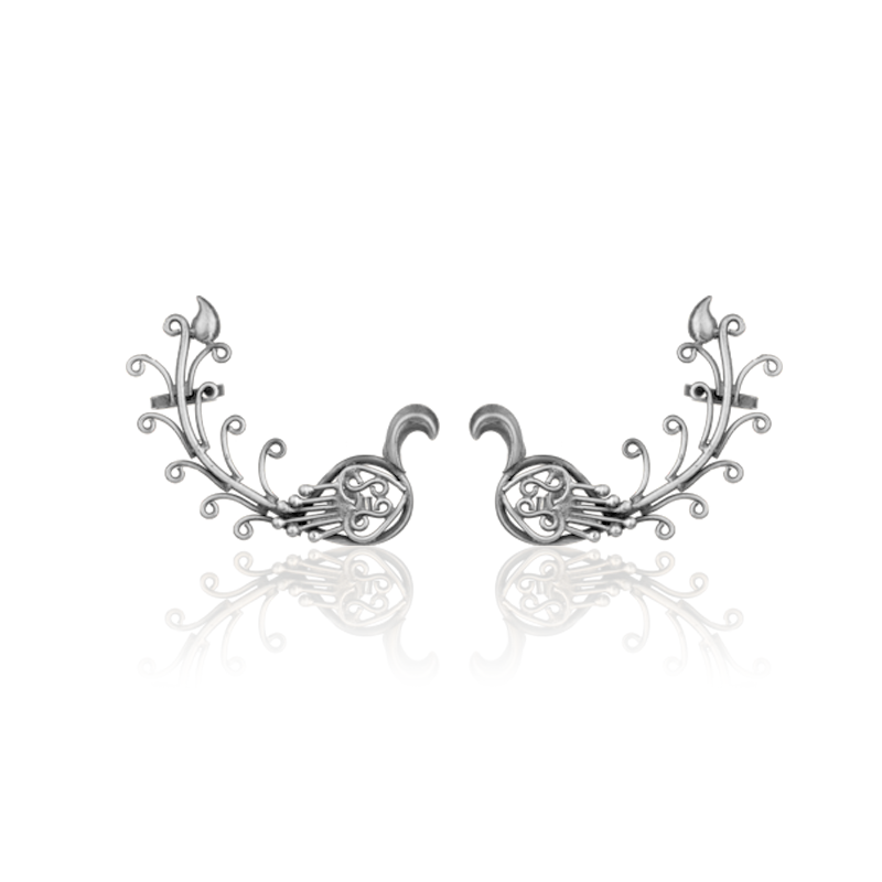 925 silver peacock ear cuff for women – stylish ethnic jewelry for Diwali, Navratri, and festive occasions