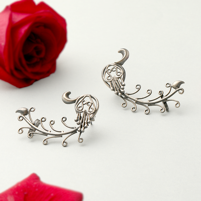 925 silver peacock design ear cuff – unique traditional accessory for festive wear and special occasions