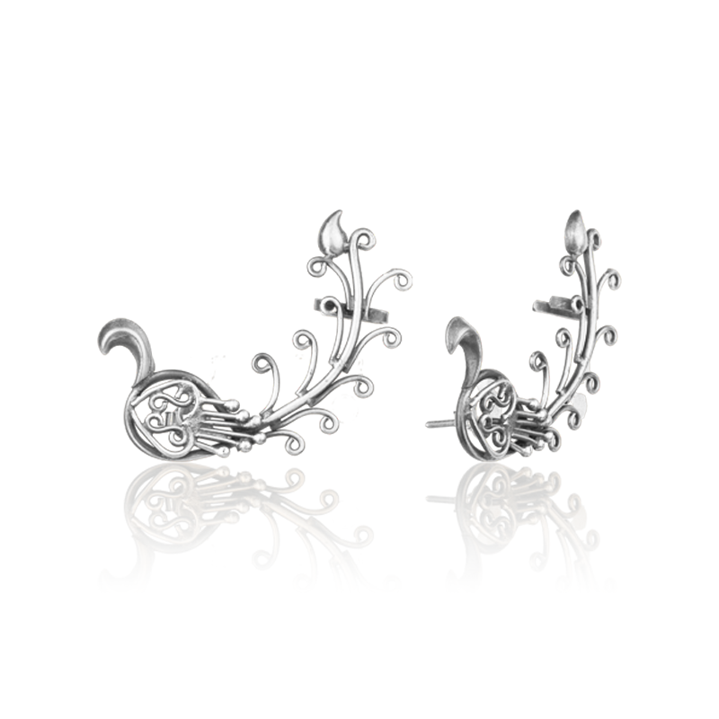 925 silver peacock motif ear cuff – trendy ethnic jewelry piece and festive gift for women
