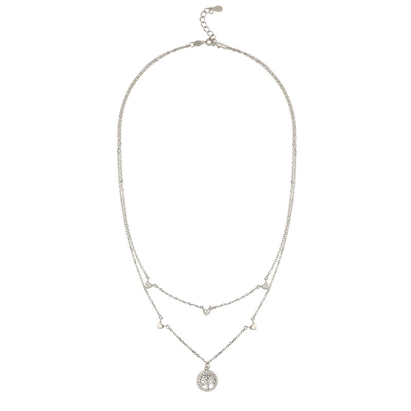 925 silver tree of life layered necklace on white background — meaningful Raksha Bandhan and Diwali gift jewelry.