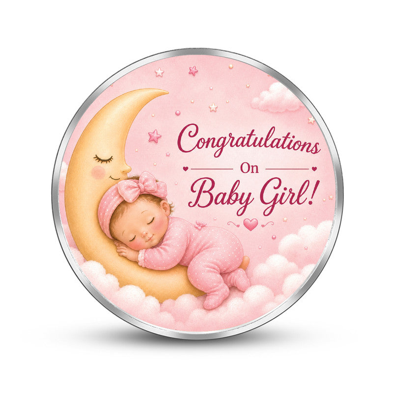 999 Pure Silver Baby Girl Congratulations Coin with Newborn Design