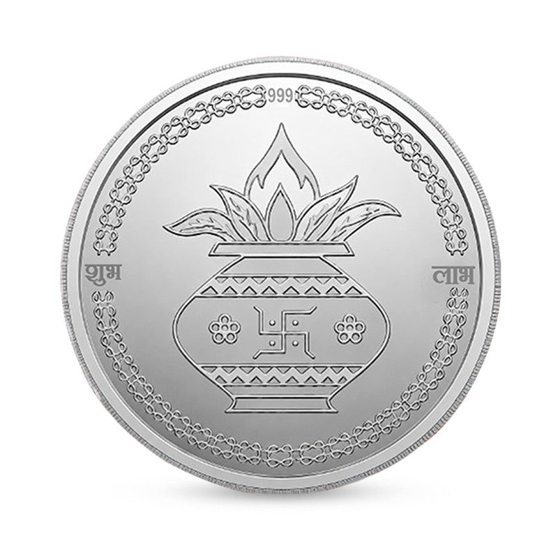999 Pure Silver Coin Round Shape Griha Pravesh Design