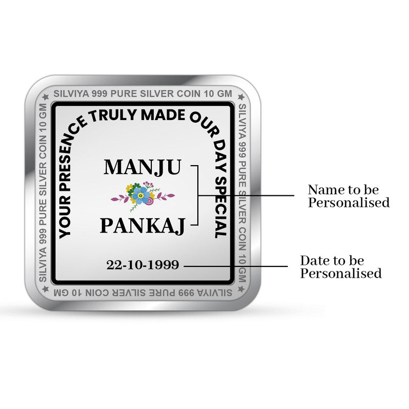 25th Anniversary 999 Pure Personalized Silver Coin Square