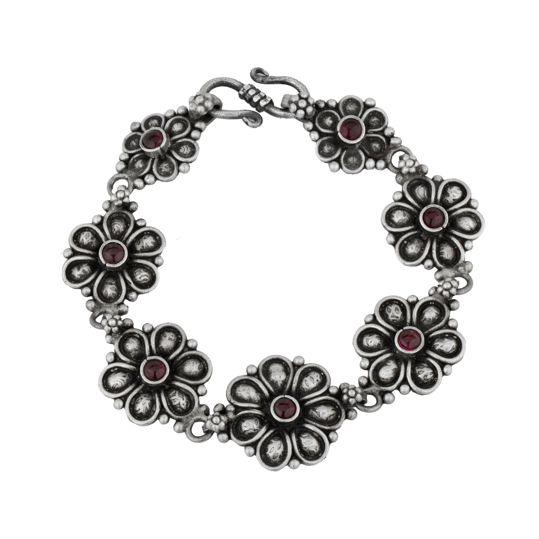 Antique silver bracelet with floral petal design, floral bracelet, antique jewelry