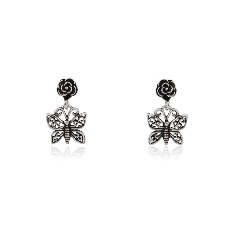 Antique silver butterfly earrings for women – ethnic traditional jewelry perfect for Diwali, Navratri, and festive occasions