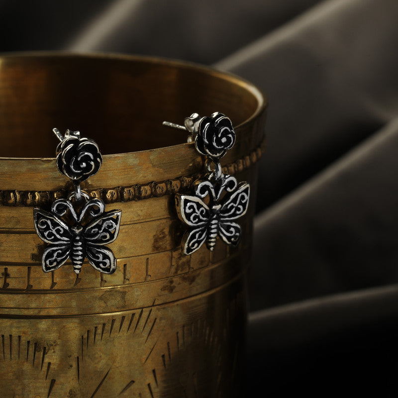 antique silver butterfly earrings – elegant ethnic jewelry for festive wear, parties, and Indian celebrations