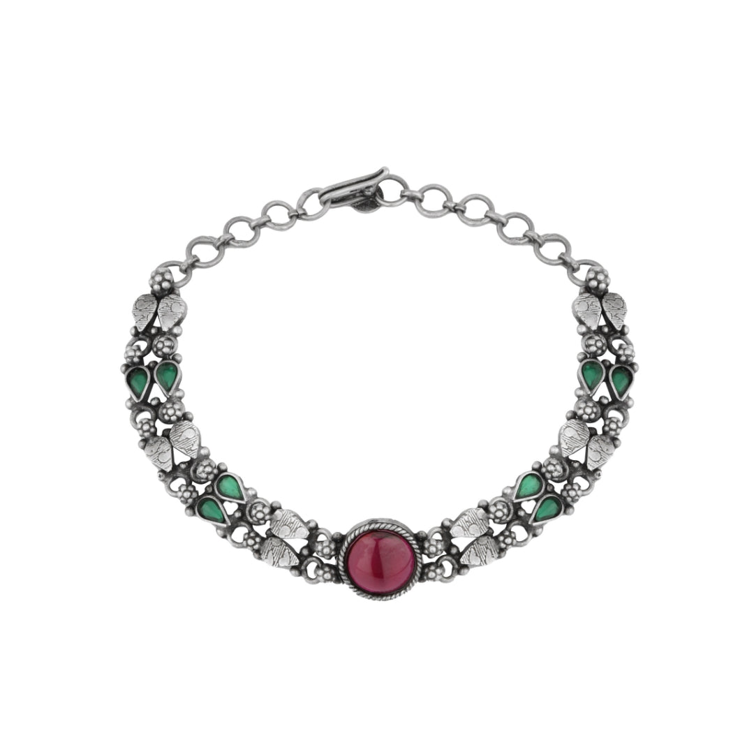 Antique silver layered chain bracelet with oxidised finish.