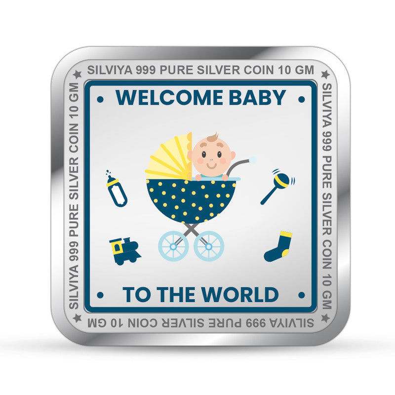 New Born Baby Welcom 999 Pure Silver Coin Square