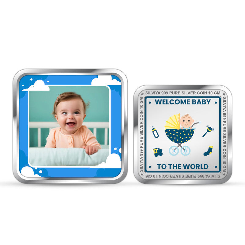 New Born Baby Welcom 999 Pure Silver Coin Square