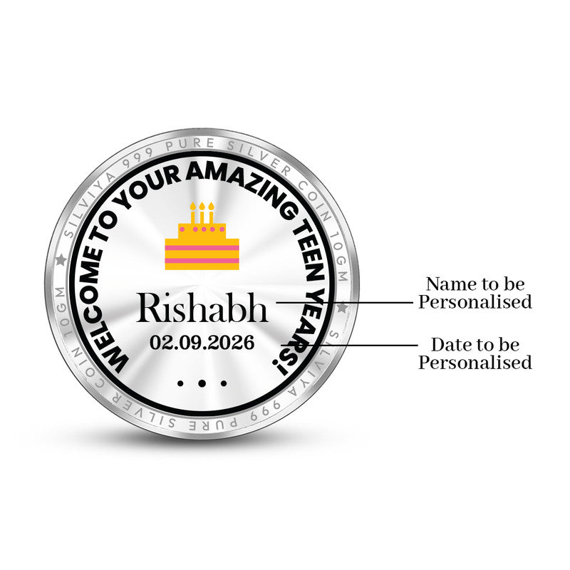 Back Design of Happy Teen Birthday Personalized 999 Pure Silver Round Coin