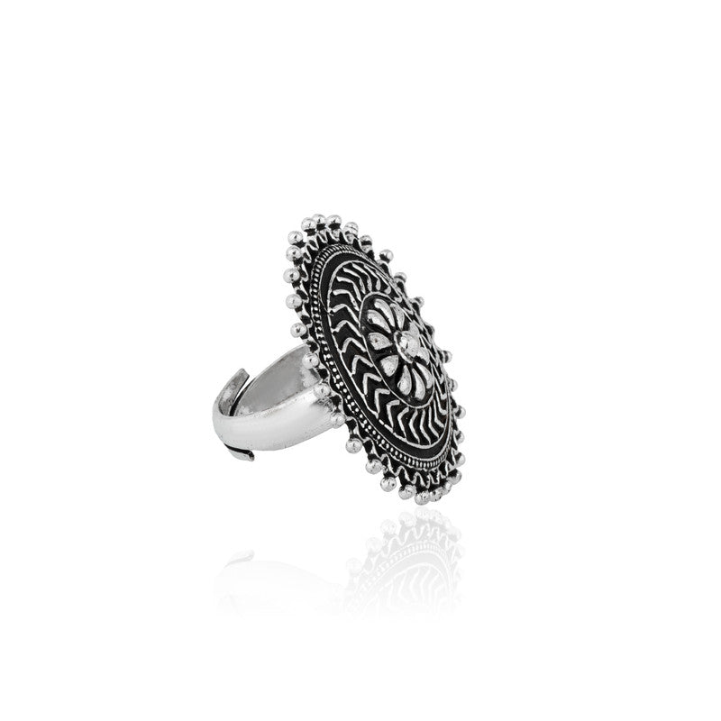 Beautiful Chakra Antique Ring 925 Silver on white background – auspicious silver jewellery gift for Diwali