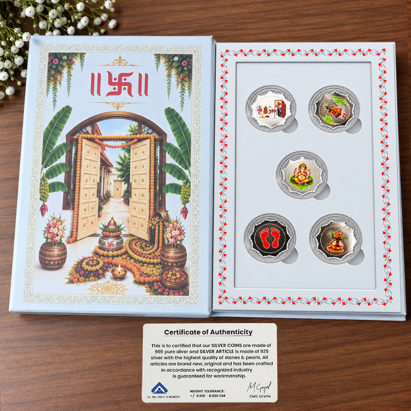 Grah Pravesh 999 Pure 5 Silver Coin Set
